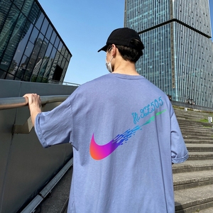 D2226港风室外短袖T恤男夏季潮流宽松简约百搭潮牌五分袖上衣图片