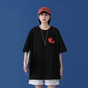 D2121 中性女模纯多色全棉夏季新款时尚印花大码短袖情侣款T恤图片