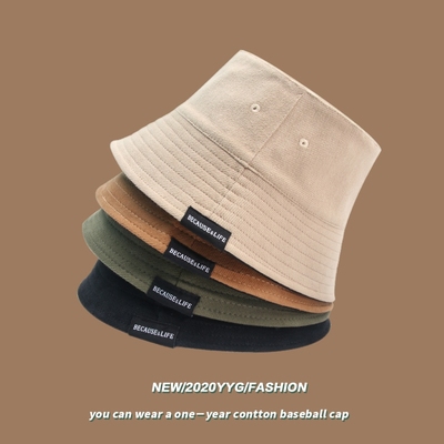 P16新日系遮脸水桶帽韩版简约字母布标渔夫帽显脸小双面盆帽