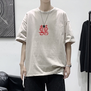 T1932P25港风室内新款半袖7080年代复古印花t恤潮牌男士夏季t恤,胖的人穿黑色短袖搭配什么裤子图片