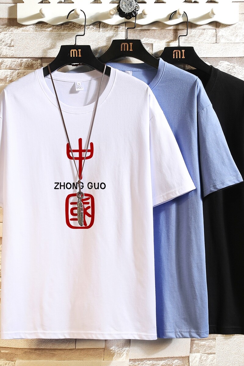 D2069P20砖墙挂拍夏季港风男装潮牌纯棉短袖中国风印花宽松t恤,男装T恤,星座510A-6