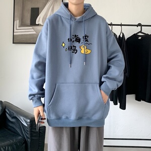 L2491P48秋装21中性纯色连帽卫衣套头宽松外套情侣装打底帽衫图片