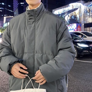 MY5787P75港风纯色立领棉服外套男装羊羔绒内里宽松男生棉衣光板图片