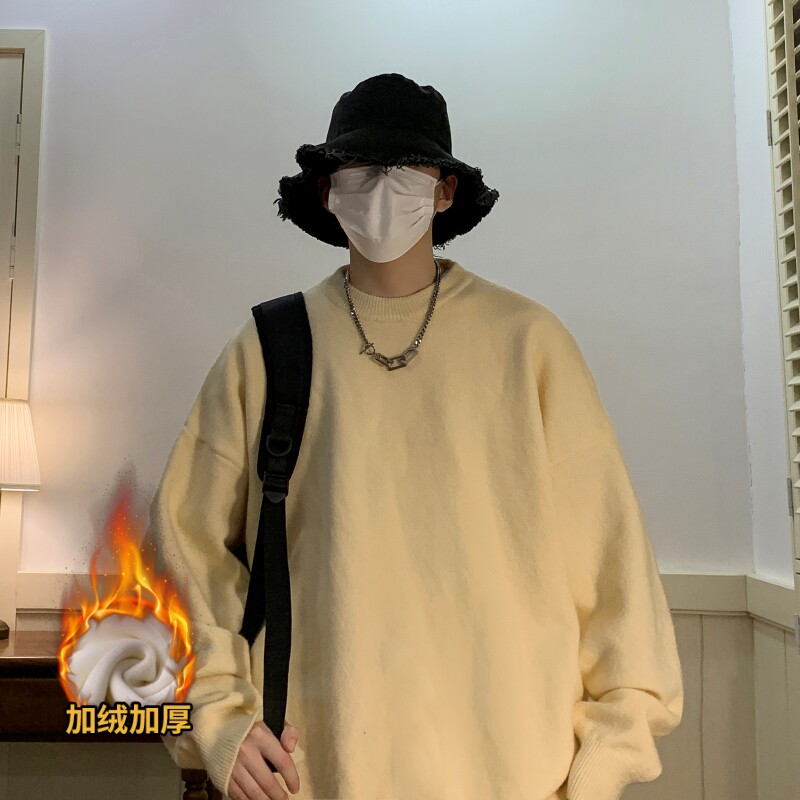 MDR7583P55控88加绒加厚宽松大码港风毛衣慵懒风圆领加厚毛衣图片