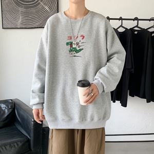 Y2446P38！21年秋冬新款港风日系大码印花长袖圆领卫衣男