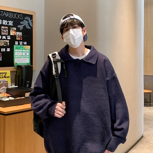 MF7323P50控78宽松大码港风衬衫领毛衣圆领加厚翻领毛衣针织衫图片