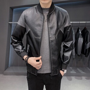 PY5257P85木木皮衣刺绣夹克外套PU棒球服男士皮衣2023新款秋冬图片