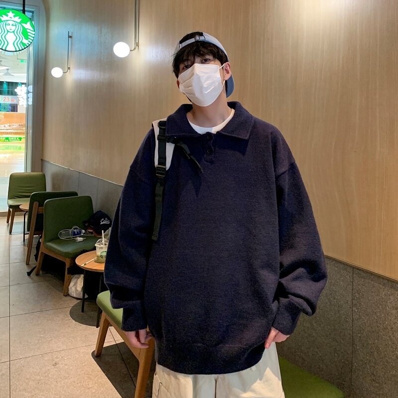MF7323P50控78宽松大码港风衬衫领毛衣圆领加厚翻领毛衣针织衫,男装针织衫/毛衣,星座510A-2