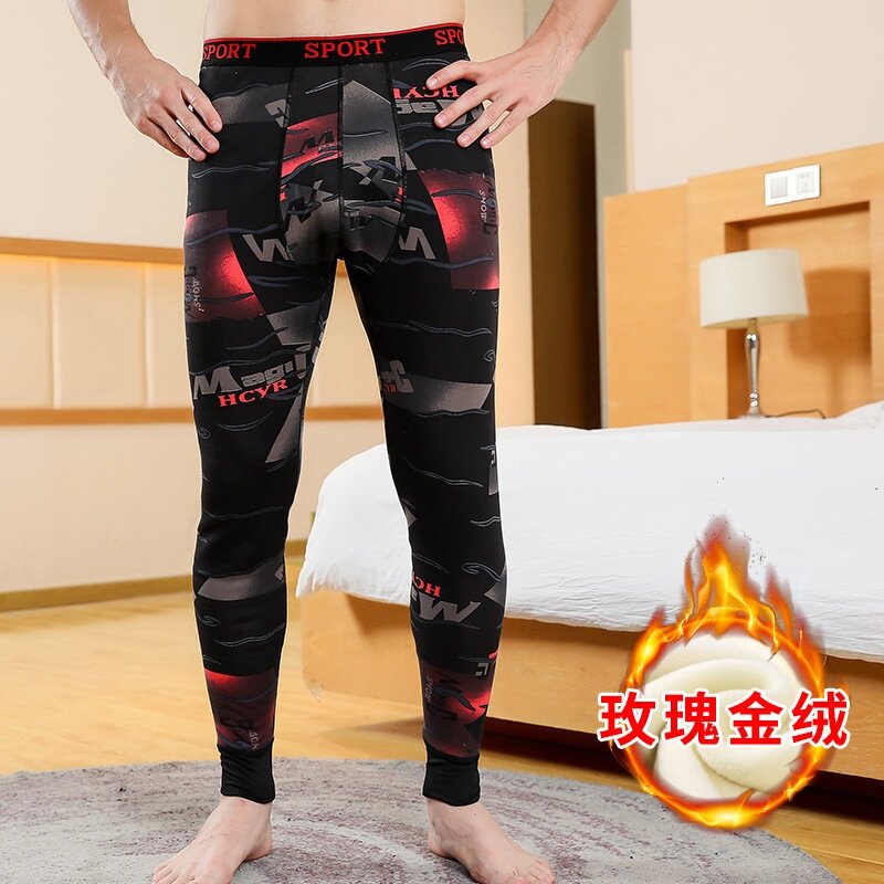 N2714P23红迷彩鱼加绒加厚打底裤青年时尚弹力印花秋裤紧身修身韩,居家内衣保暖内衣,星座510A-2
