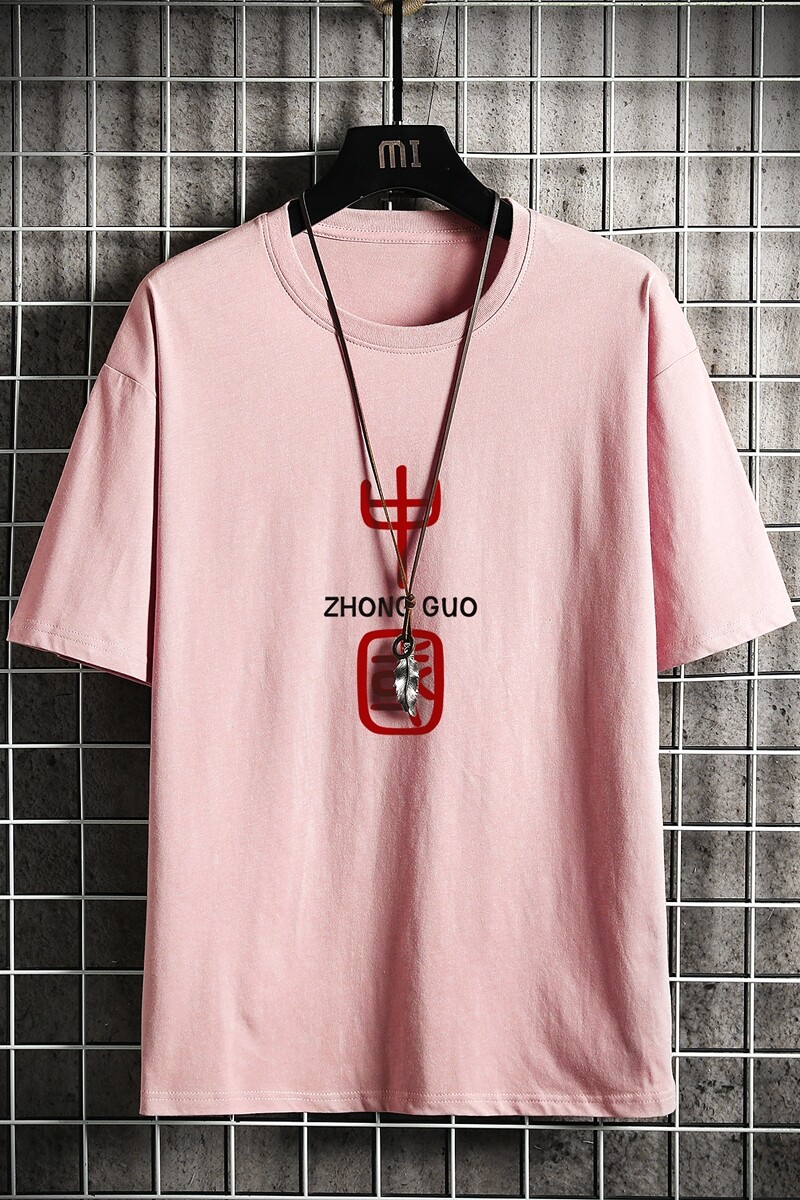 D2069P20网格挂拍夏季港风男装潮牌纯棉短袖中国风印花宽松t恤,男装T恤,星座510A-6
