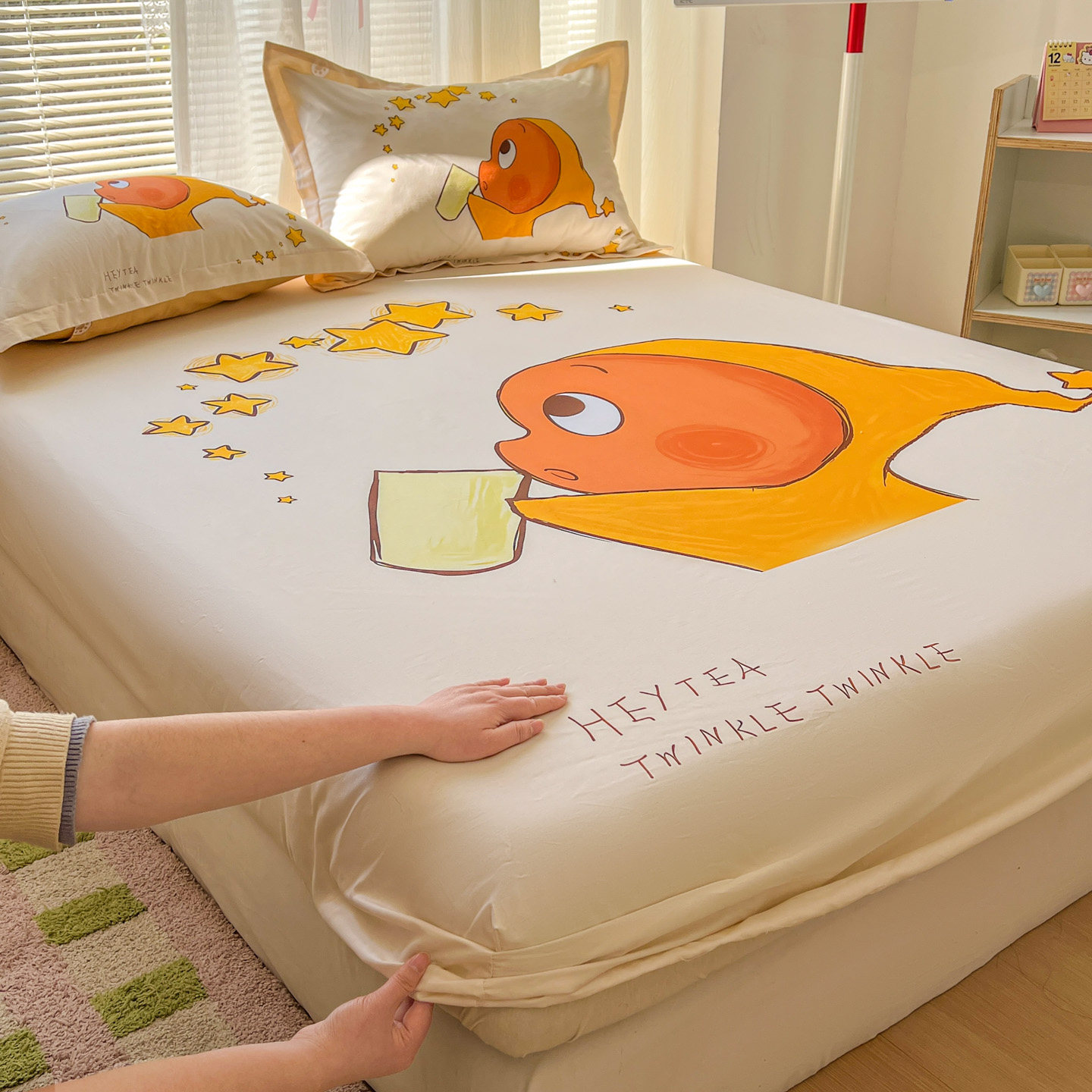 星星人纯棉床笠枕头单件全棉学生宿舍单人单被单隔脏耐脏三件套