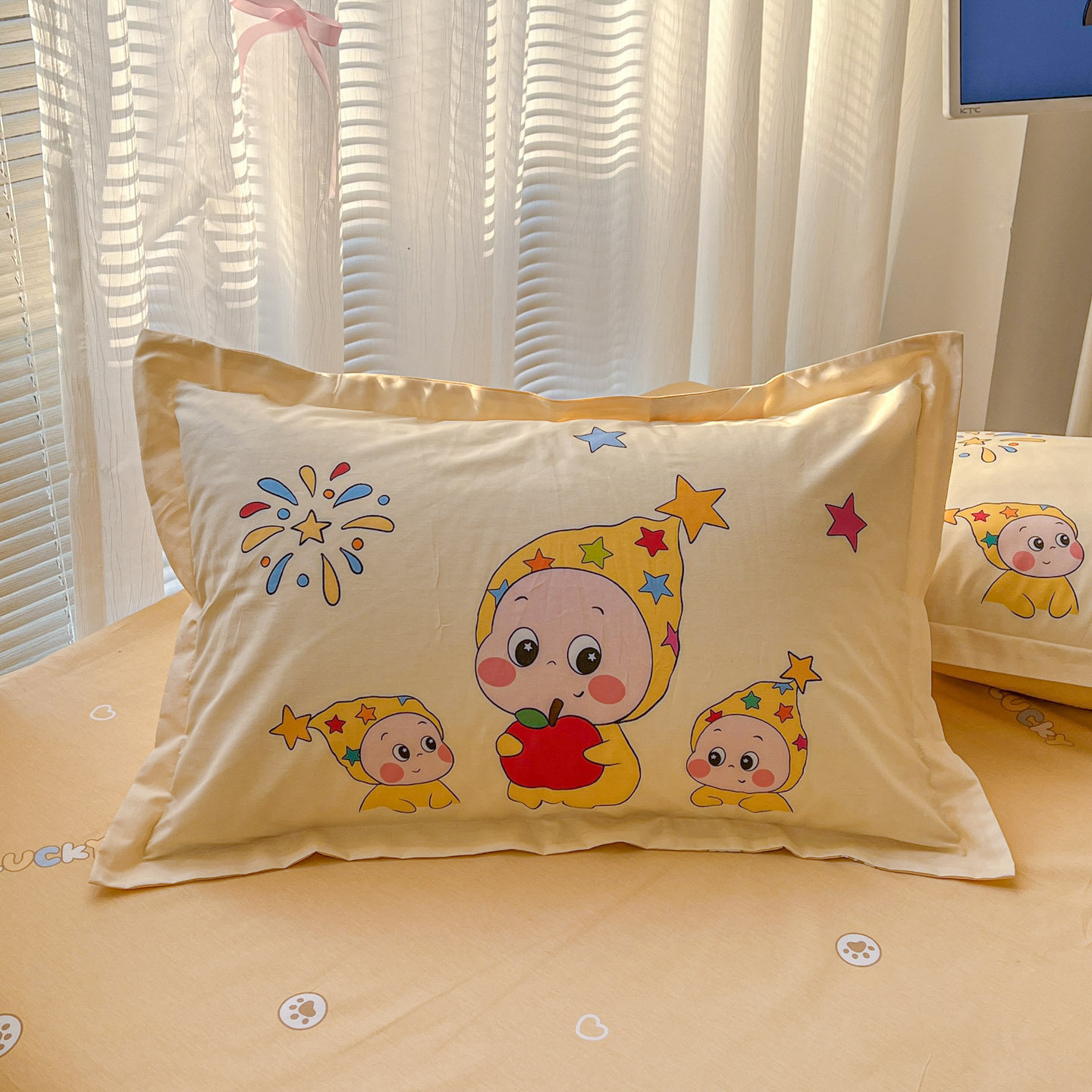 星星人纯棉枕头套30x50女孩儿童可爱幼儿园全棉乳胶枕芯套40x60cm