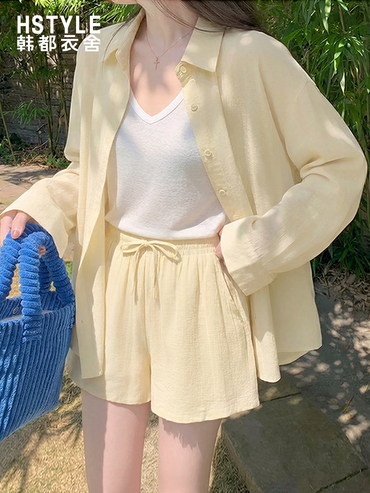 韩都衣舍亚麻衬衫套装女夏季短裤2026新款休闲小个子穿搭一整套Y