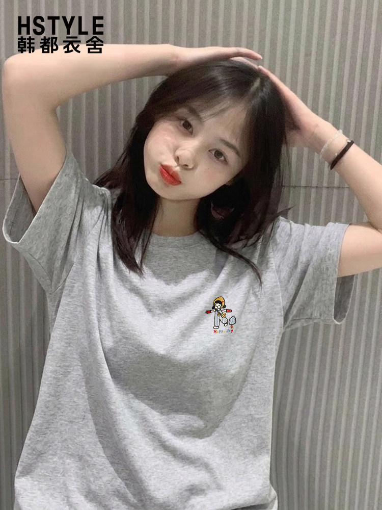 韩都衣舍纯棉灰色t恤女2026新款夏宽松大码半袖巨好看的短袖上衣X