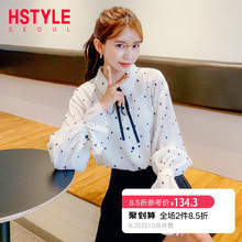韩版 IG8558僥 白色宽松休闲雪纺系带衬衫 新款 韩都衣舍2019秋装 女装