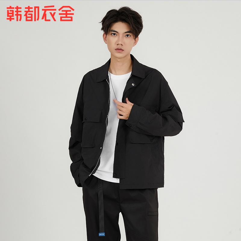 韩都衣舍休闲活力夹克2023秋季新款男装口袋翻领设计外套NZZ0806
