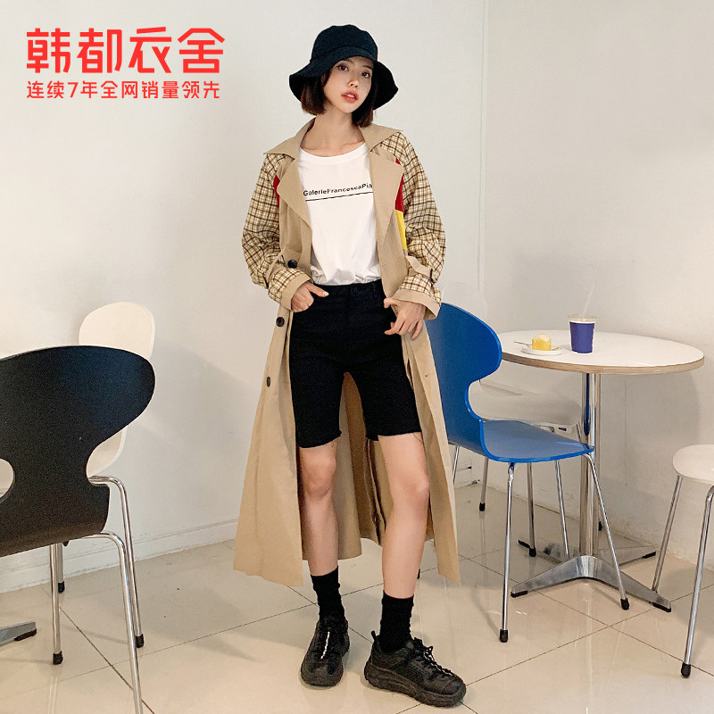 韩都衣舍春装新款气质外衣韩版女装宽松小个子拼接中长款风衣