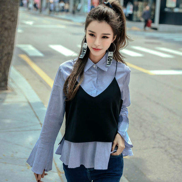 韩都衣舍 2018春季新款 直筒2件套女式衬衫 天猫优惠券折后￥66包邮（￥136-70） 2色可选