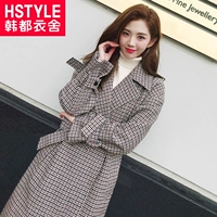 Nhà quần áo Handu 2019 mùa đông mới dành cho nữ phiên bản Hàn Quốc của áo khoác len kẻ sọc áo len kẻ sọc RW8199 - Áo Hàn Quốc áo khoác dài hàn quốc