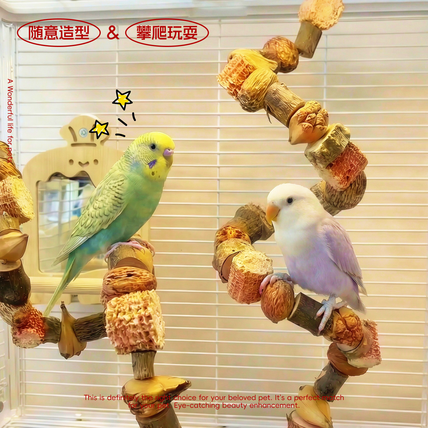 鸟笼用品大全新型磨嘴花椒木站杆图片