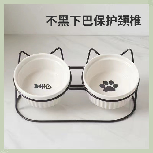 猫粮碗陶瓷狗食喝水保护颈椎
