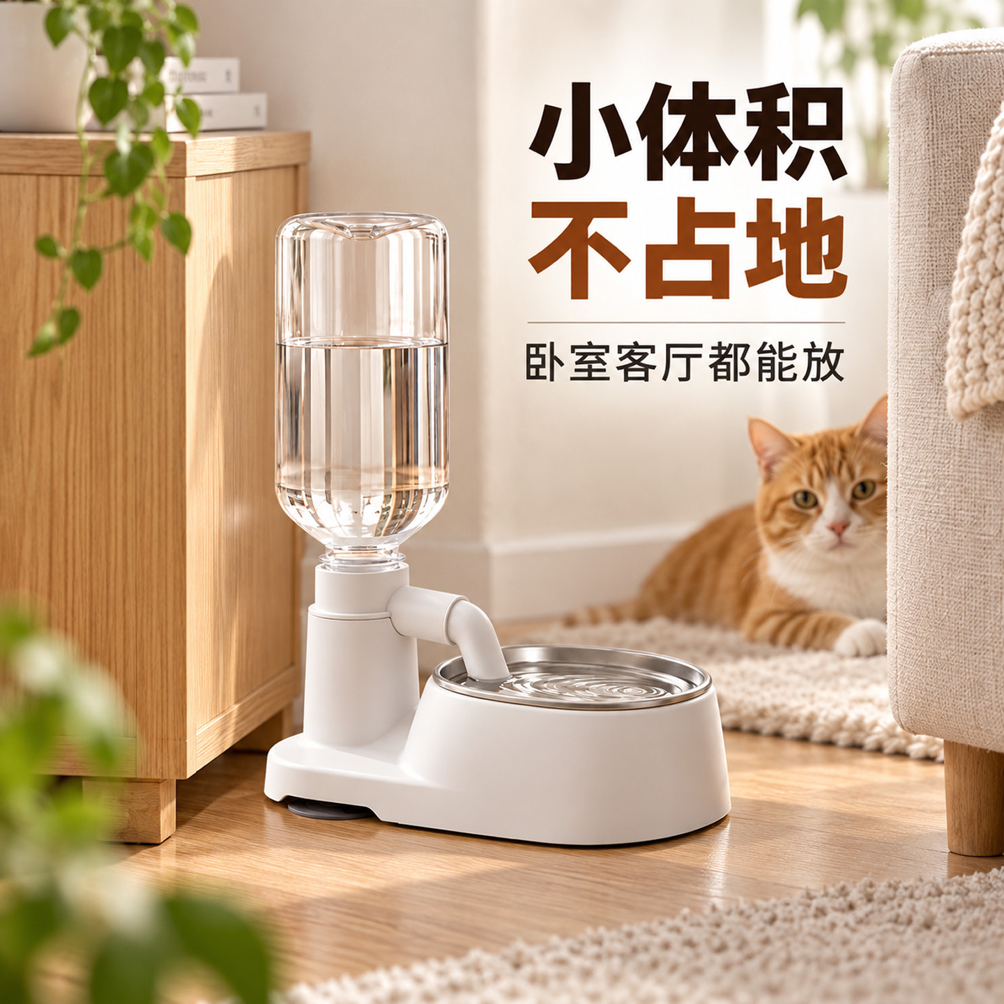 猫咪饮水机自动饮水器立式水壶矿泉水瓶喂水器不插电不锈钢喝水碗