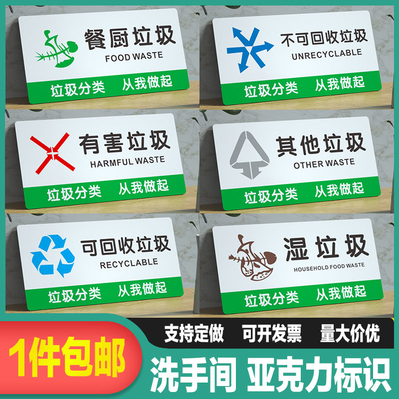 餐厨垃圾标识牌亚克力墙贴定做