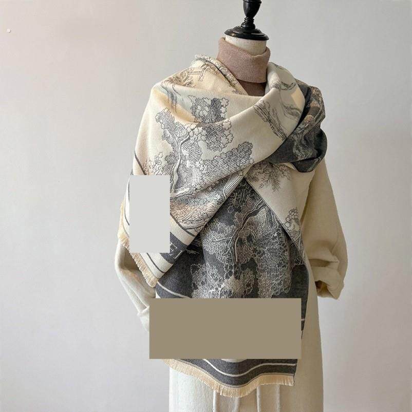 黑白围巾女秋冬季2024新款欧美轻奢仿羊绒披肩外搭高级感保暖围脖