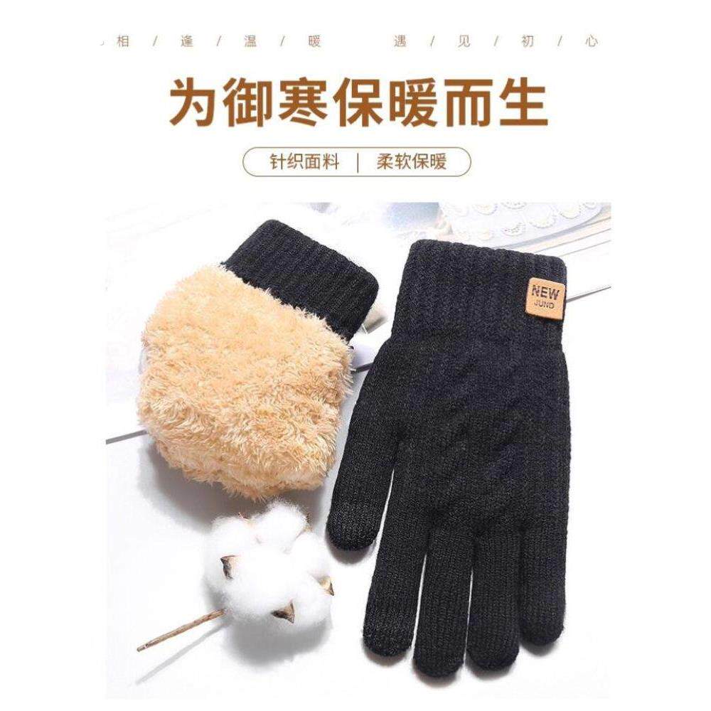 冬季触屏手套男女双层加绒加厚保暖手套防寒可爱毛线针织手套