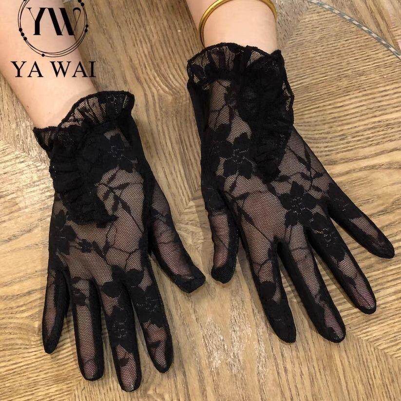 开车蕾丝防晒手套女士夏薄款短高级弹力性感春秋防滑透气防紫外线