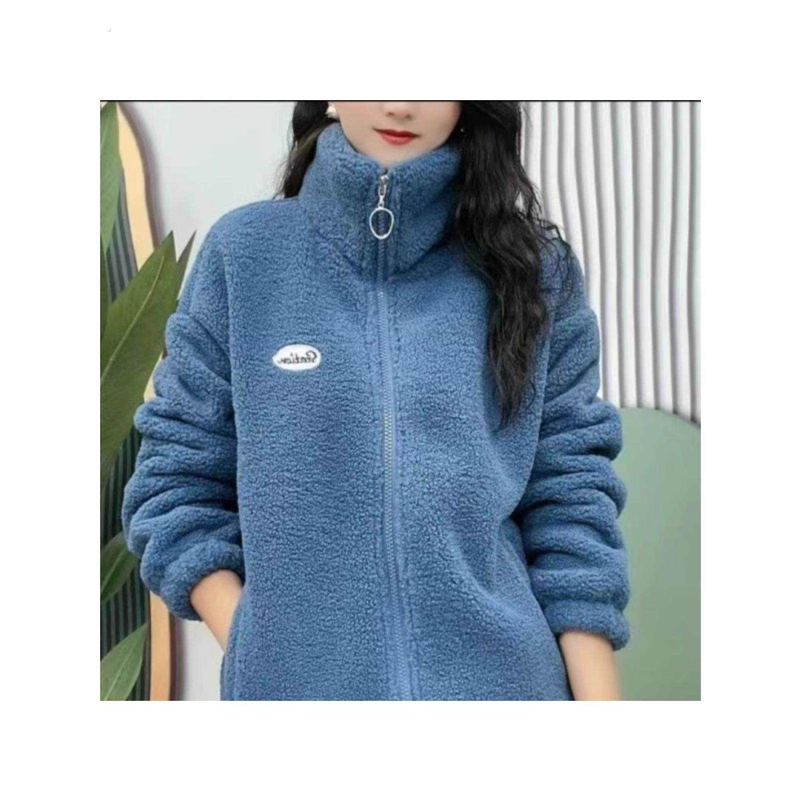 加绒一体绒外套女秋冬休闲减龄洋气加厚立领颗粒绒保暖羊羔毛棉衣