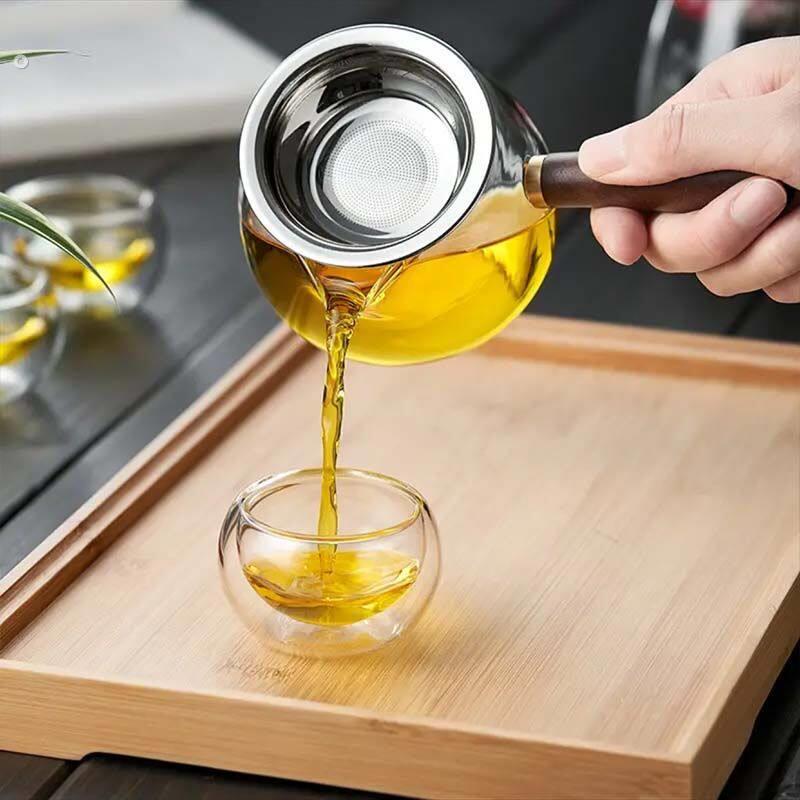 特厚木把玻璃公道杯茶漏一体茶器功道分茶杯茶海茶壶耐热加厚侧把
