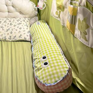 绿色格子宿舍牀上抱枕长条腰靠枕可拆洗牀头靠垫女生侧睡夹腿枕头