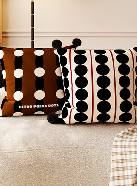 美拉德高级感抱枕方形靠枕复古波点条纹沙发靠垫加厚天鹅绒飘窗枕