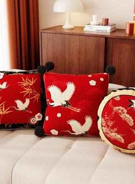 新中式古典红色沙发抱枕榻榻米床头靠枕飘窗多用客厅抱枕