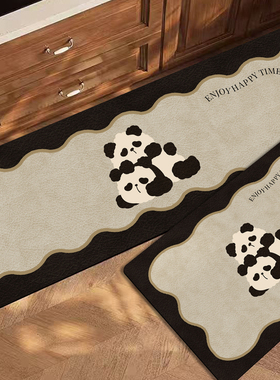 卡通熊猫厨房科技绒地垫防滑可裁剪高级感吸水速干波浪边门垫脚垫