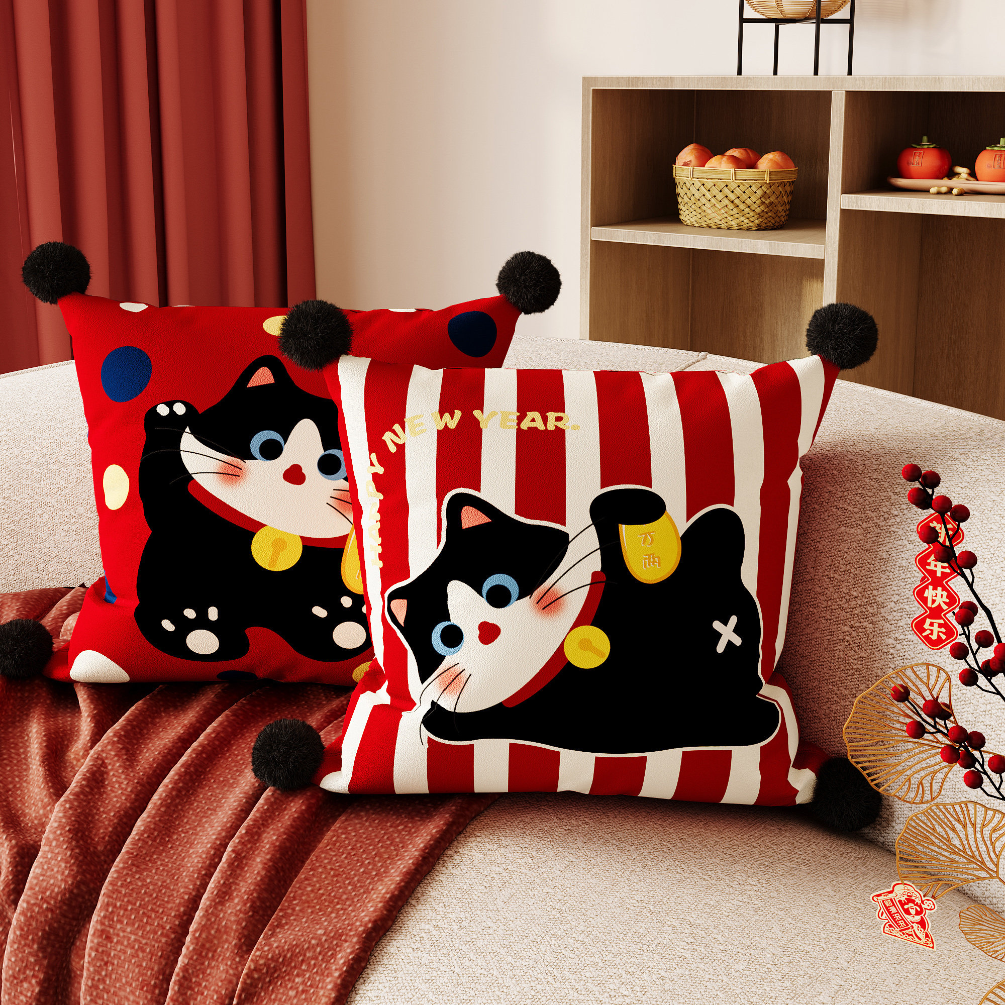 新年红毛绒抱枕菱形格客厅沙发靠枕方形天鹅绒枕套床头枕靠腰枕,居家布艺,靠垫/抱枕,淘宝优惠券,粉丝福利购,淘宝优惠卷