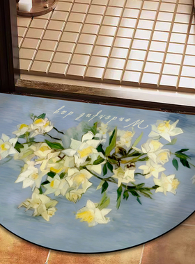 田园油画花卉科技绒硅藻泥浴室地垫科技绒吸水防滑脚垫卫生间垫