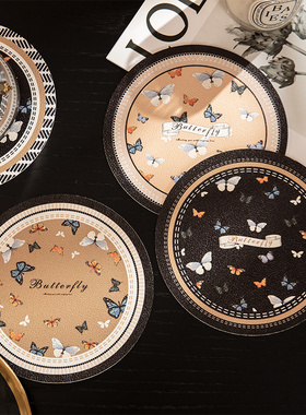 法式轻奢圆形防水防油防烫小餐垫皮革耐脏可擦洗办公室咖啡杯垫