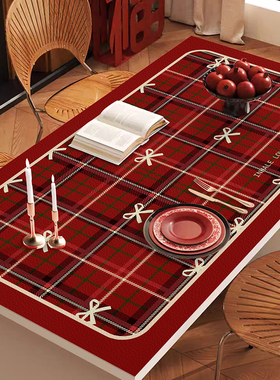 新禧红氛围感餐桌垫免洗皮革PVC茶几多功能盖布长方形隔热高级感