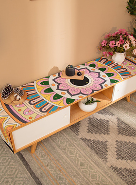 民族风电视柜盖布棉麻防溅水五斗柜盖巾防尘边柜鞋柜长方形桌布