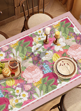 初夏花期系列桌垫桌布轻奢高级感皮革茶几垫布防水防油免洗台布