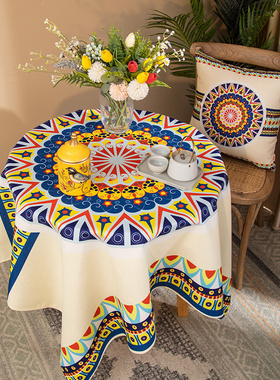 民族风小圆桌布棉麻加厚防溅水餐桌盖布百搭茶几布餐厅桌布盖巾