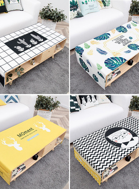 现代北欧风双口袋茶几盖布防水防尘长方形桌布加厚棉麻布艺可定制