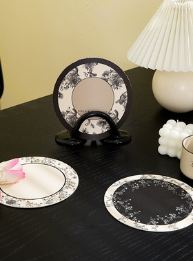 现代黑白加厚皮革防水防油餐垫办公室下午茶咖啡杯垫一擦及净定制