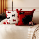 卡通抱枕红色棋盘格新年沙发靠垫方形毛绒枕套不含芯卧室床头靠枕