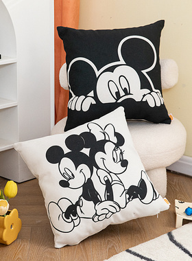 卡通米老鼠四季棉麻抱枕客厅沙发背靠枕现代可爱百搭款车内腰垫