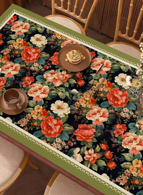 美式手绘花餐桌垫防水免洗防油皮革桌布耐高温茶几台面保护桌垫子