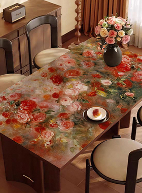 欧式油画风餐桌垫防水防油免洗茶几垫可裁剪高级皮革隔热耐脏桌布