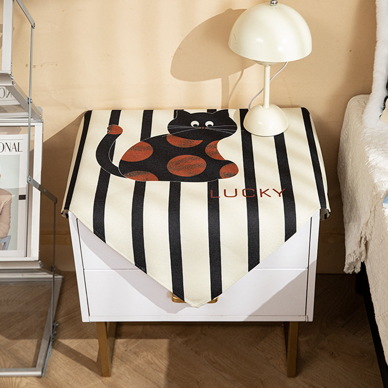 时尚卡通黑猫防尘防水盖布居家布艺方形床头柜保护罩梳妆台可定制